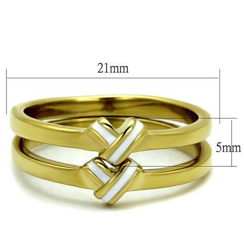 Elegant Women Stainless Steel Epoxy Ring TK2494 with IP Gold finish and white epoxy inlay.