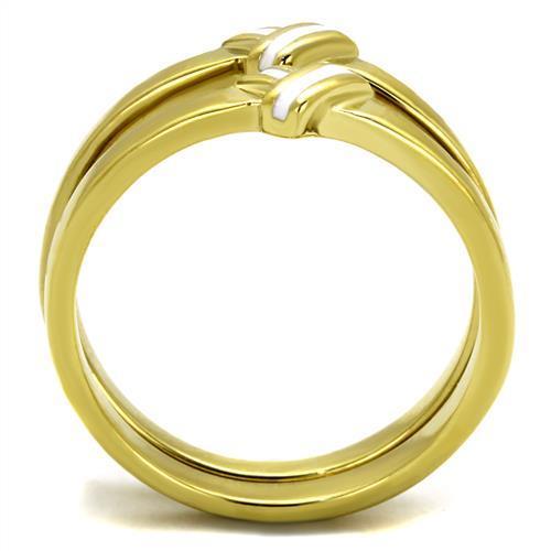 Elegant Women Stainless Steel Epoxy Ring TK2494 with IP Gold finish and white epoxy inlay.