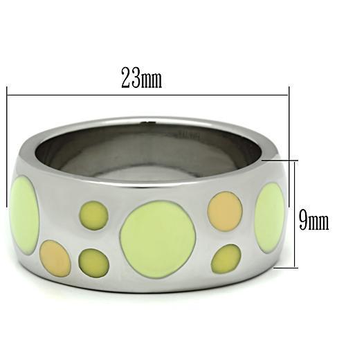 Women Stainless Steel Epoxy Rings TK513 showcasing vibrant colors and high-polished finish, perfect for stylish accessorizing.