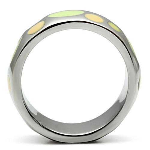 Women Stainless Steel Epoxy Rings TK513 showcasing vibrant colors and high-polished finish, perfect for stylish accessorizing.