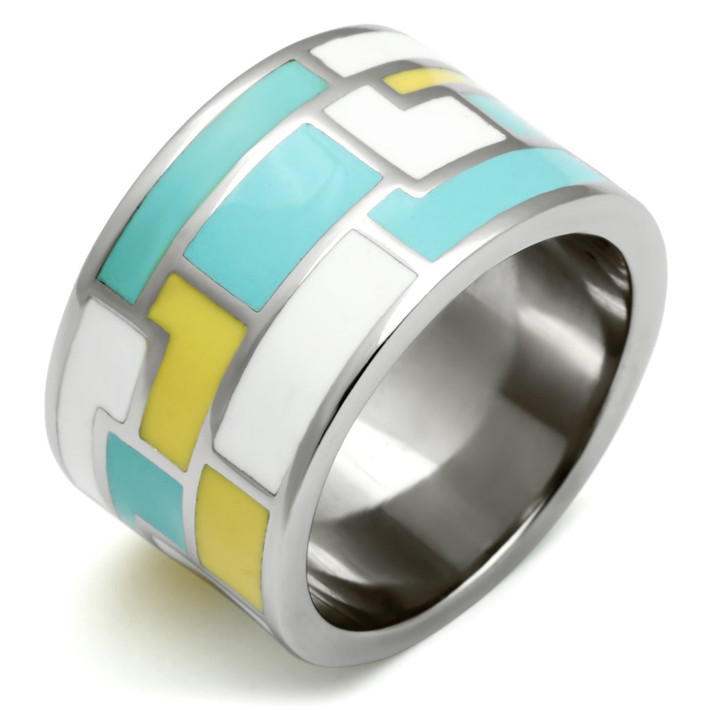 Women Stainless Steel Epoxy Rings TK514 featuring a high-polished finish and vibrant multi-color epoxy design.