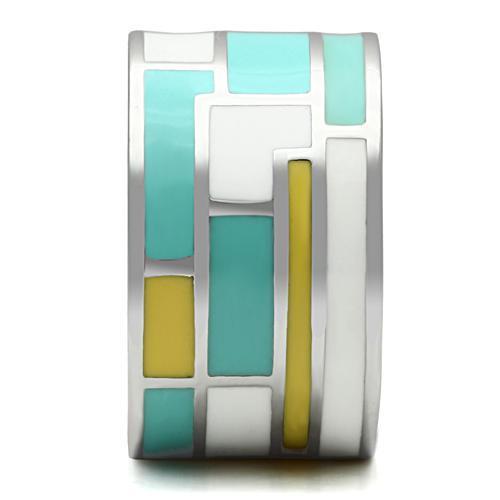 Women Stainless Steel Epoxy Rings TK514 featuring a high-polished finish and vibrant multi-color epoxy design.