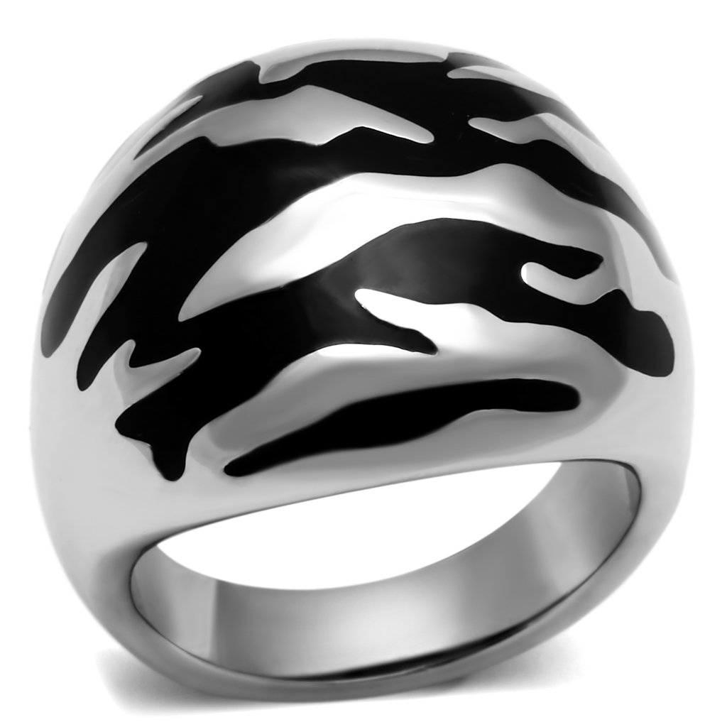 Women Stainless Steel Epoxy Ring TK672 with high-polished finish and jet epoxy inlay, showcasing elegance and durability.