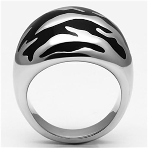 Women Stainless Steel Epoxy Ring TK672 with high-polished finish and jet epoxy inlay, showcasing elegance and durability.