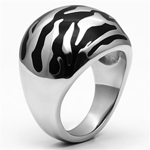 Women Stainless Steel Epoxy Ring TK672 with high-polished finish and jet epoxy inlay, showcasing elegance and durability.