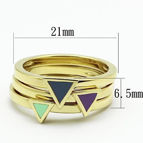 Women Stainless Steel Epoxy Rings TK877 featuring vibrant multi-color epoxy finish and IP gold ion plating.