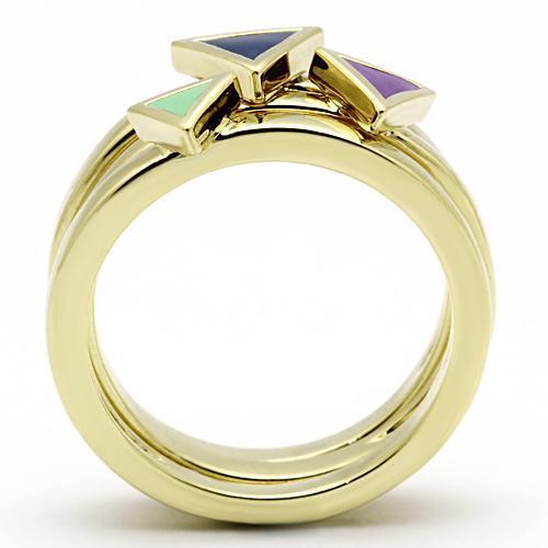 Women Stainless Steel Epoxy Rings TK877 featuring vibrant multi-color epoxy finish and IP gold ion plating.