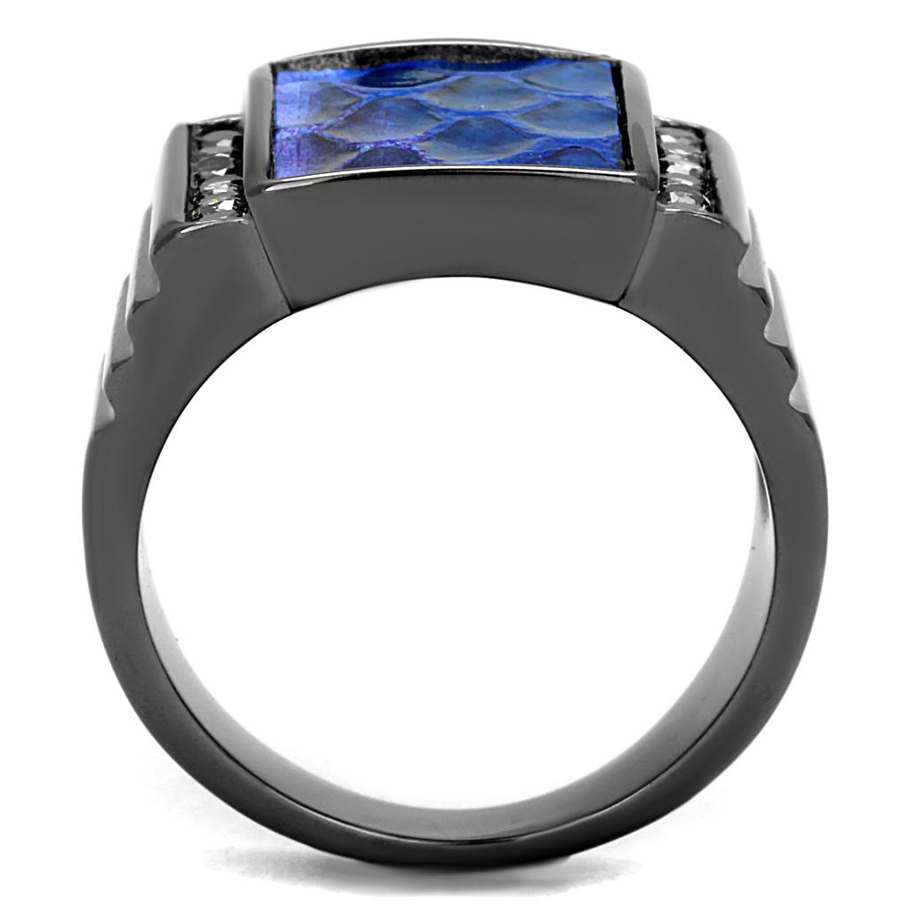 Women Stainless Steel Leather Ring TK2736 with IP light black finish and leather inlay, showcasing a modern and elegant design.