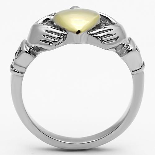 Elegant women’s stainless steel ring with two-tone IP gold finish, featuring a minimalist design without stones.