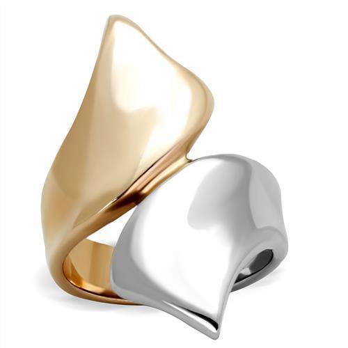 Elegant Women Stainless Steel No Stone Ring in two-tone IP rose gold finish, showcasing a minimalist design.