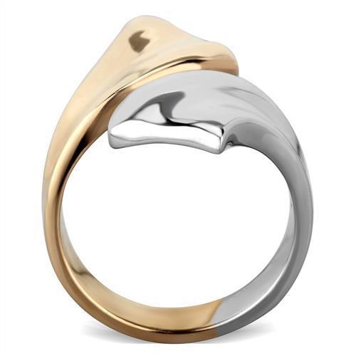 Elegant Women Stainless Steel No Stone Ring in two-tone IP rose gold finish, showcasing a minimalist design.