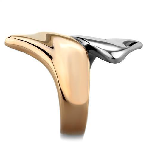 Elegant Women Stainless Steel No Stone Ring in two-tone IP rose gold finish, showcasing a minimalist design.