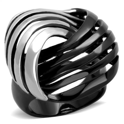 Women Stainless Steel No Stone Ring with two-tone IP black finish, showcasing a sleek and minimalist design.