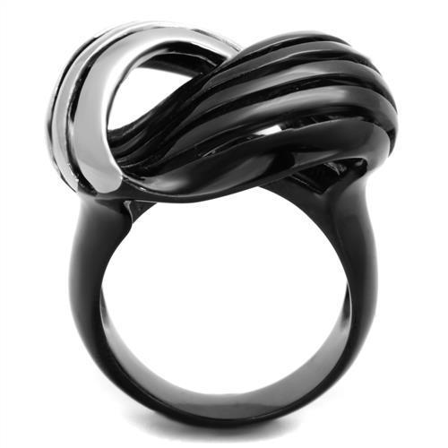 Women Stainless Steel No Stone Ring with two-tone IP black finish, showcasing a sleek and minimalist design.