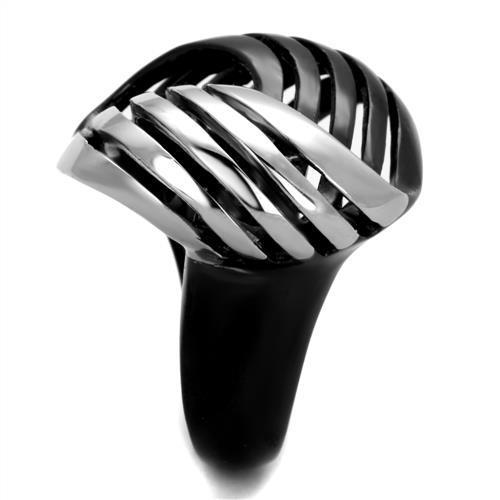 Women Stainless Steel No Stone Ring with two-tone IP black finish, showcasing a sleek and minimalist design.