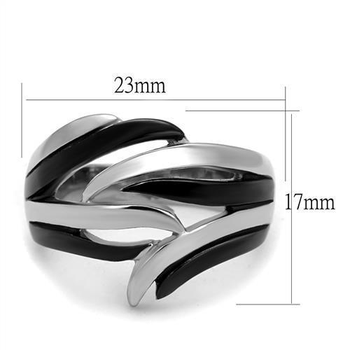 Women Stainless Steel No Stone Ring with two-tone black ion plating, showcasing a sleek and modern design.