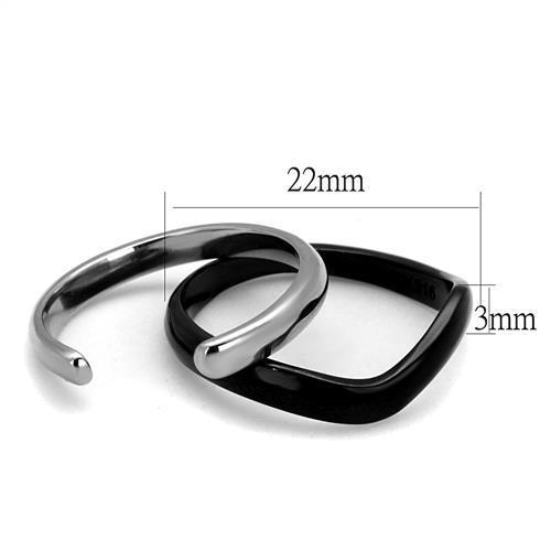 A stylish two-tone stainless steel ring for women, featuring a sleek black ion plating and a minimalist design without any stones.