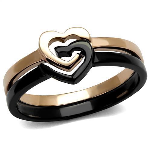 Women Stainless Steel No Stone Ring in IP Rose Gold and IP Black finishes, showcasing a minimalist design without stones.