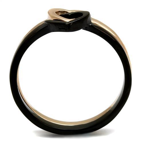 Women Stainless Steel No Stone Ring in IP Rose Gold and IP Black finishes, showcasing a minimalist design without stones.