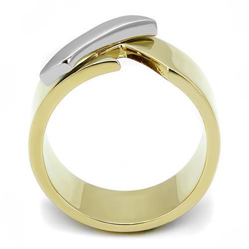 Elegant Women Stainless Steel No Stone Ring with Two-Tone IP Gold Finish, showcasing a minimalist design.