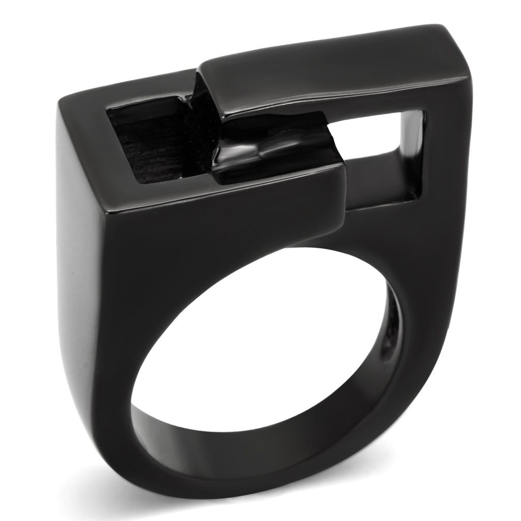 Women Stainless Steel No Stone Ring TK989 with IP black ion plating, showcasing a sleek and minimalist design.