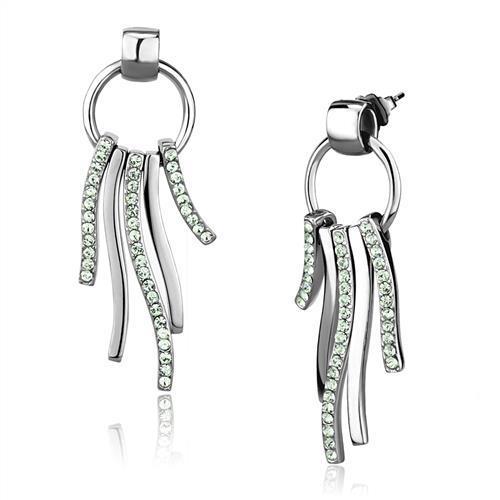 Elegant women stainless steel earrings featuring synthetic Peridot crystals, high-polished finish, perfect for any occasion.