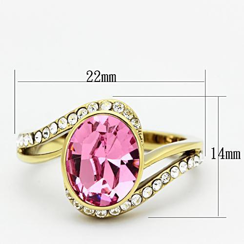 A beautiful women's stainless steel ring with synthetic crystals and IP gold plating, featuring an elegant rose design.