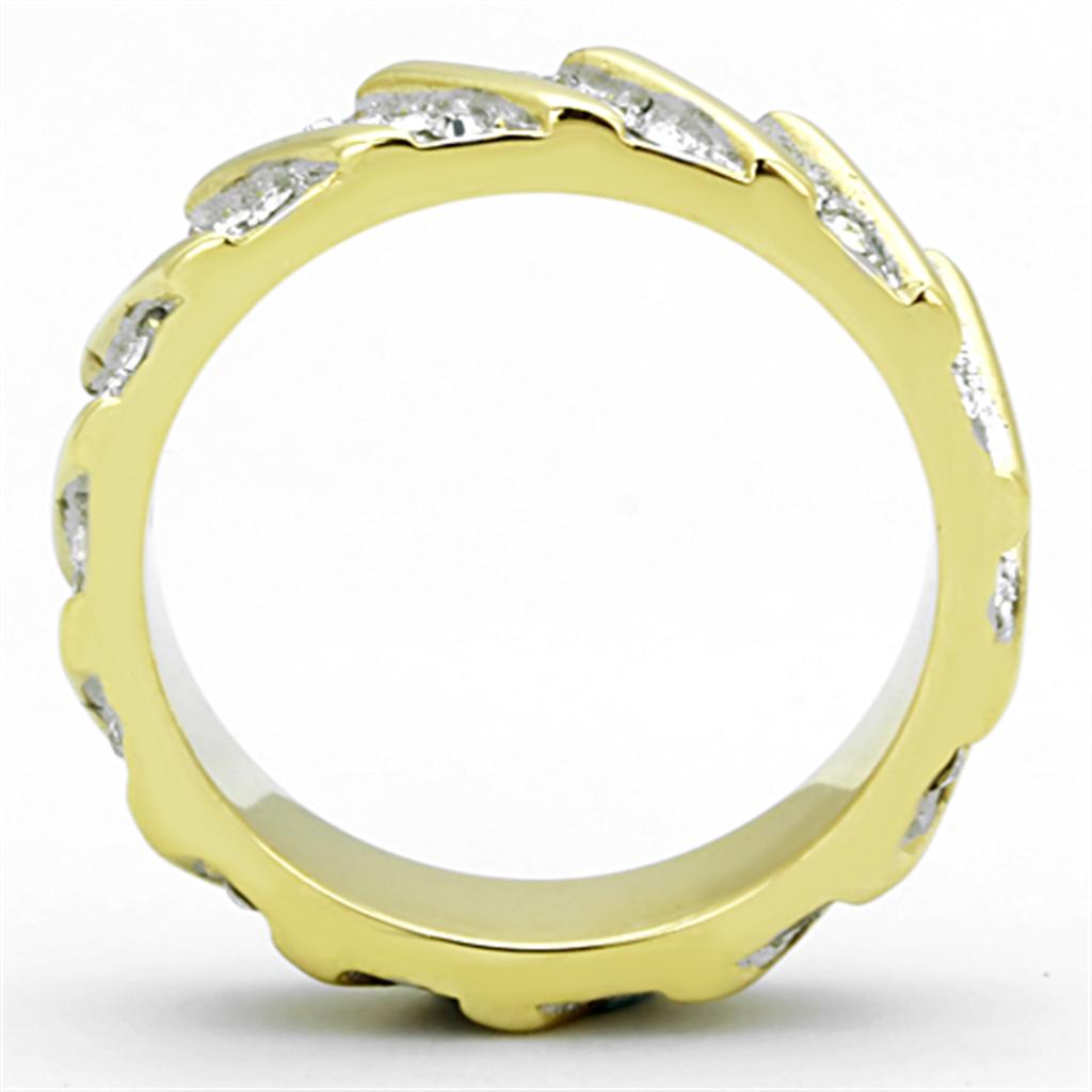 A beautiful two-tone stainless steel ring with synthetic crystals, showcasing elegance and durability for women.