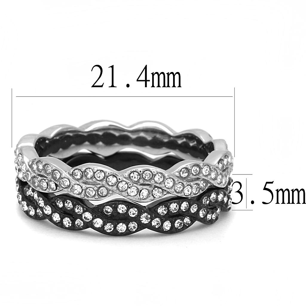 Elegant Women Stainless Steel Synthetic Crystal Ring featuring a two-tone black design with clear synthetic crystals.