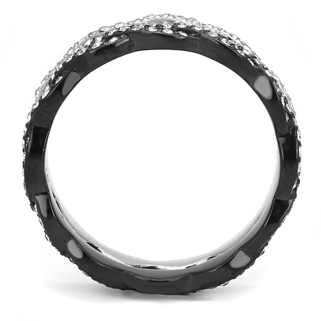 Elegant Women Stainless Steel Synthetic Crystal Ring featuring a two-tone black design with clear synthetic crystals.