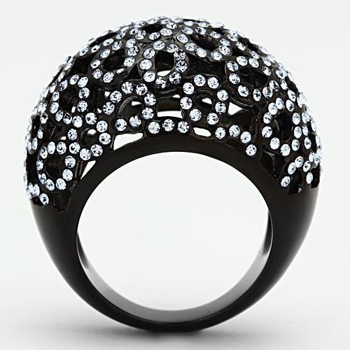 Elegant Women Stainless Steel Ring with Light Sapphire Synthetic Crystal and IP Black Ion Plating.