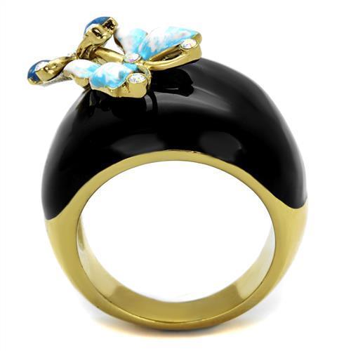 Elegant women’s stainless steel ring with synthetic crystal in white AB and IP gold plating, perfect for any occasion.