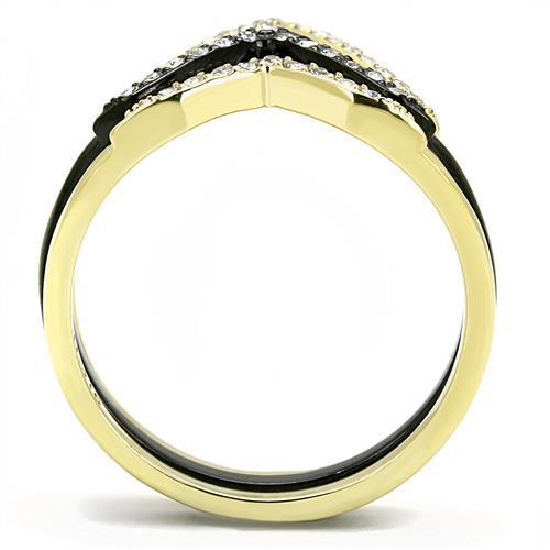 Elegant Women Stainless Steel Ring featuring Synthetic Crystal in IP Gold and IP Black finishes.