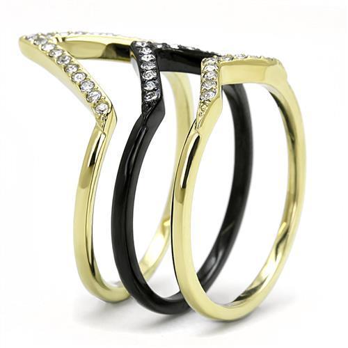 Elegant Women Stainless Steel Ring featuring Synthetic Crystal in IP Gold and IP Black finishes.