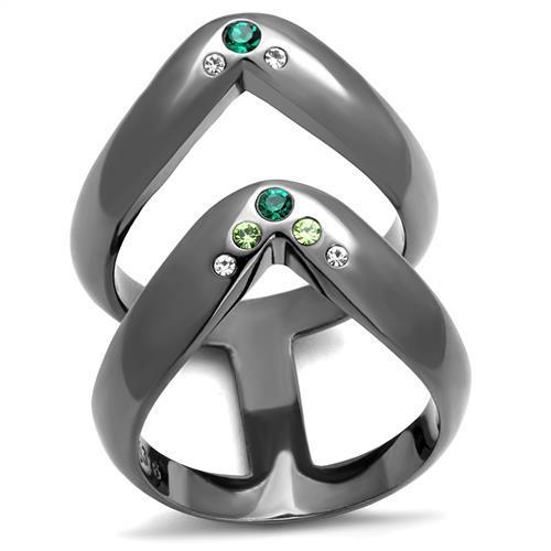 A collection of Women Stainless Steel Synthetic Crystal Rings featuring a multi-color design and IP light black finish, showcasing their elegance and durability.