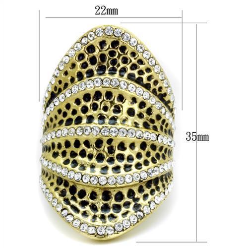 A stylish women's stainless steel ring featuring synthetic crystal and IP gold plating, showcasing elegance and durability.