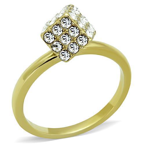 Elegant women’s stainless steel ring with synthetic crystal accents and IP gold plating.