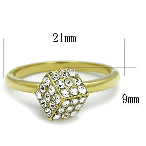 Elegant women’s stainless steel ring with synthetic crystal accents and IP gold plating.