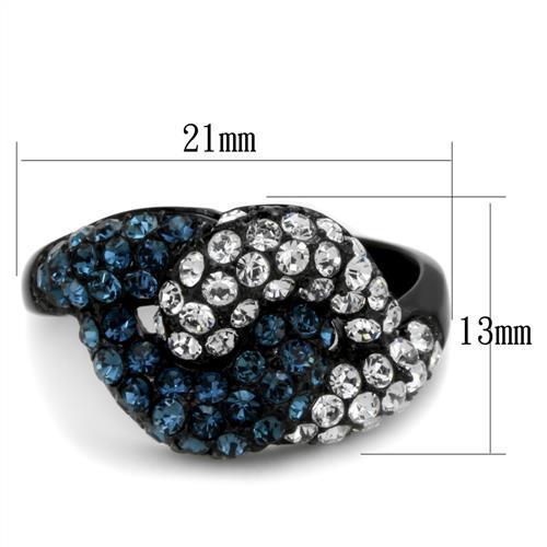 Elegant Women Stainless Steel Ring with Synthetic Montana Crystal, featuring IP Black finish.