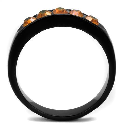 Elegant women stainless steel ring featuring a champagne synthetic crystal with IP black ion plating.