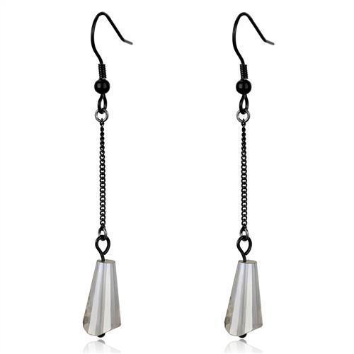 Elegant Women Stainless Steel Earrings with Synthetic Glass, featuring a sleek IP black finish.