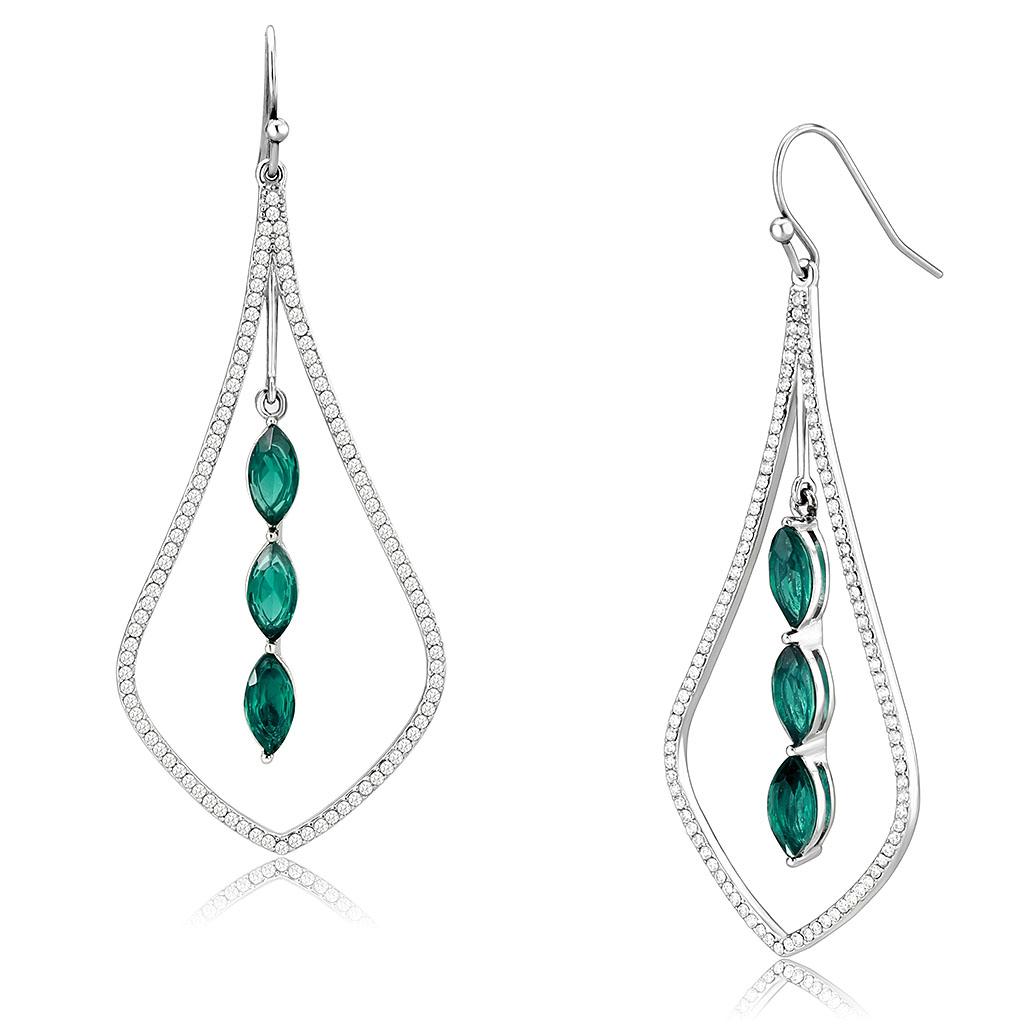 Elegant women stainless steel earrings featuring blue zircon and synthetic glass, high polished finish.