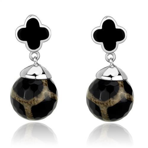 A pair of elegant Women Stainless Steel Synthetic Onyx Earrings featuring a high polished finish and multi-color synthetic onyx stones.