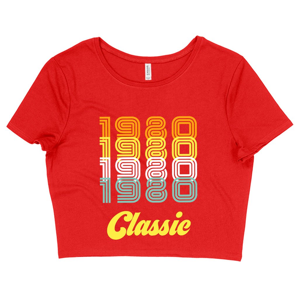 Women's Cropped 1980 Classic T-Shirt in vibrant colors, showcasing its trendy design and soft fabric.