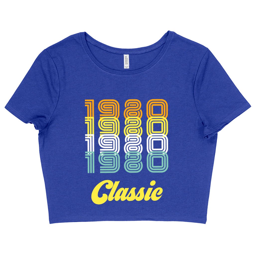 Women's Cropped 1980 Classic T-Shirt in vibrant colors, showcasing its trendy design and soft fabric.