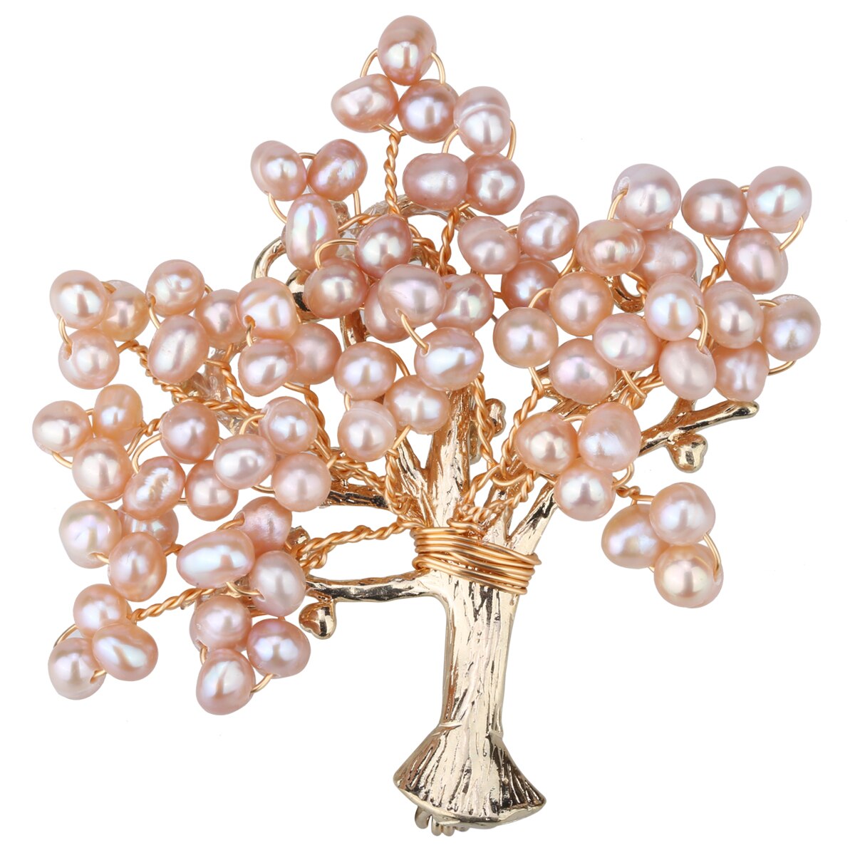 Handmade Women's Freshwater Pearl Tree of Life Pin Brooch featuring copper wire and elegant pearls, perfect for gifts.