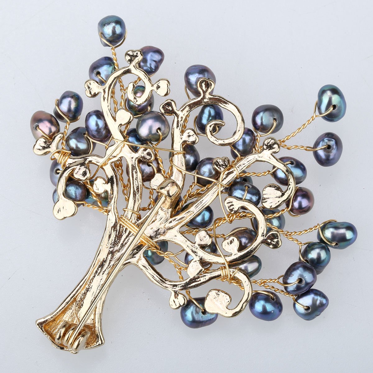 Handmade Women's Freshwater Pearl Tree of Life Pin Brooch featuring copper wire and elegant pearls, perfect for gifts.