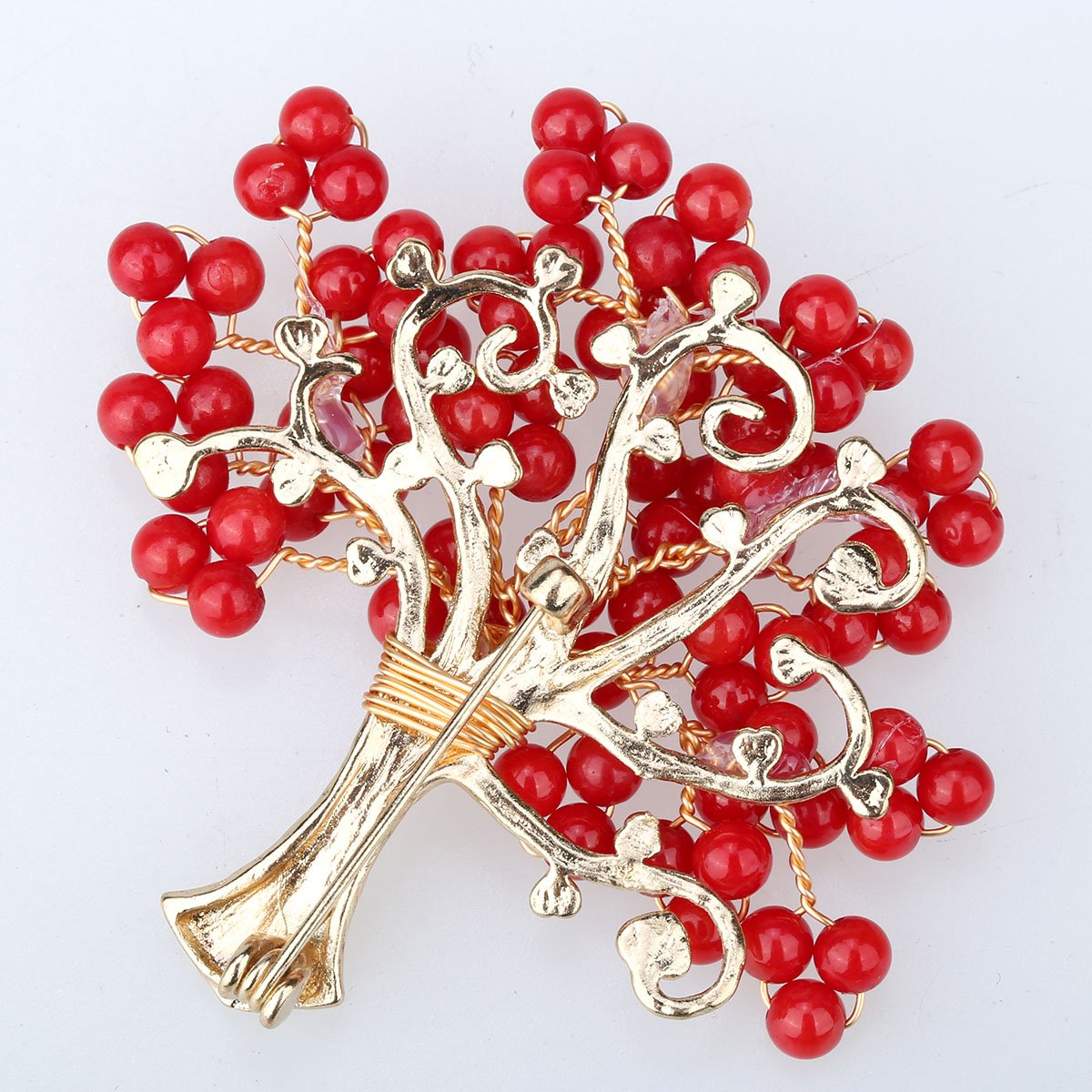 Handmade Women's Freshwater Pearl Tree of Life Pin Brooch featuring copper wire and elegant pearls, perfect for gifts.