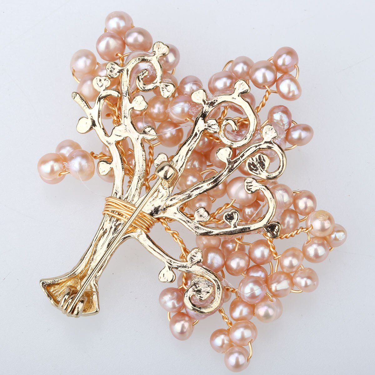 Handmade Women's Freshwater Pearl Tree of Life Pin Brooch featuring copper wire and elegant pearls, perfect for gifts.