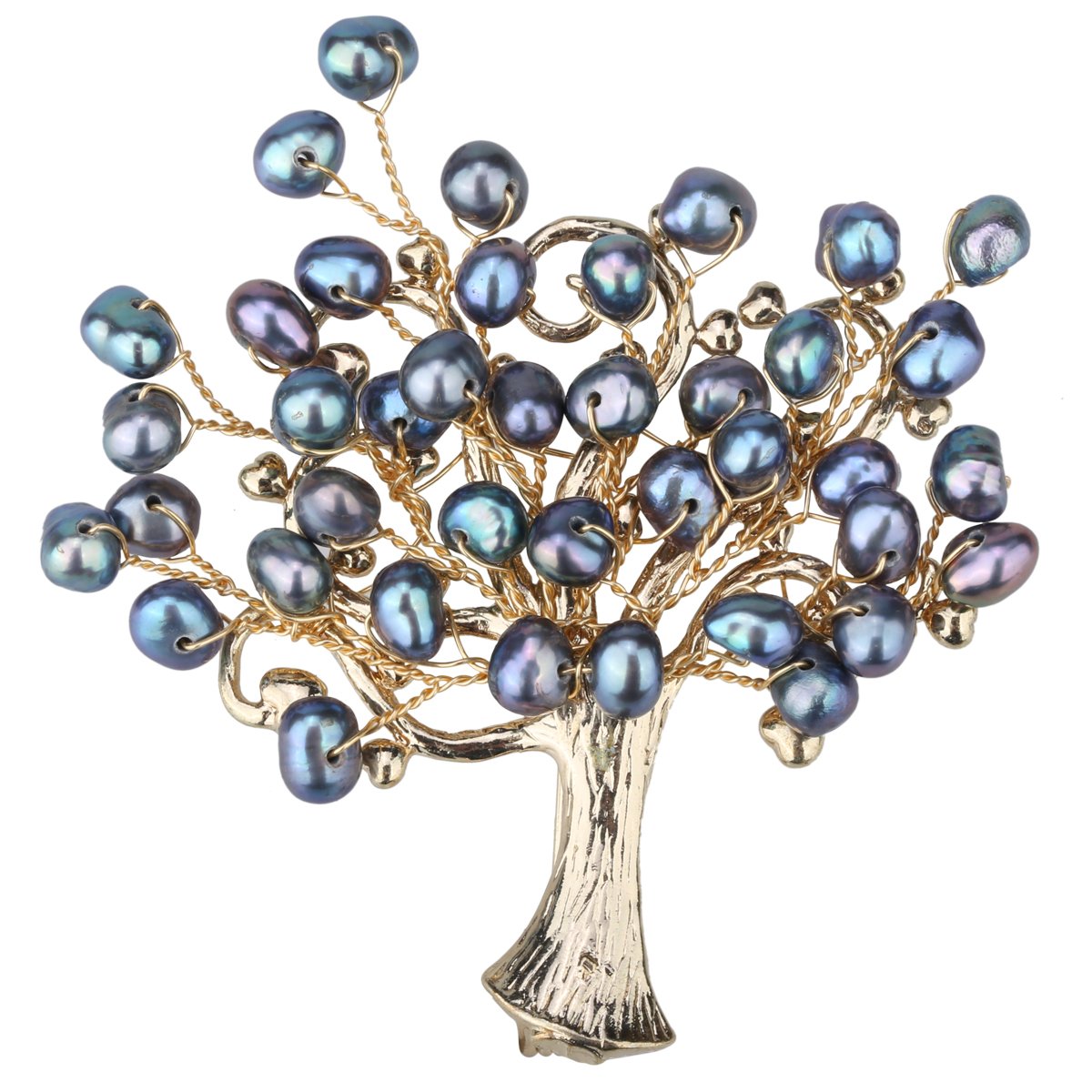 Handmade Women's Freshwater Pearl Tree of Life Pin Brooch featuring copper wire and elegant pearls, perfect for gifts.